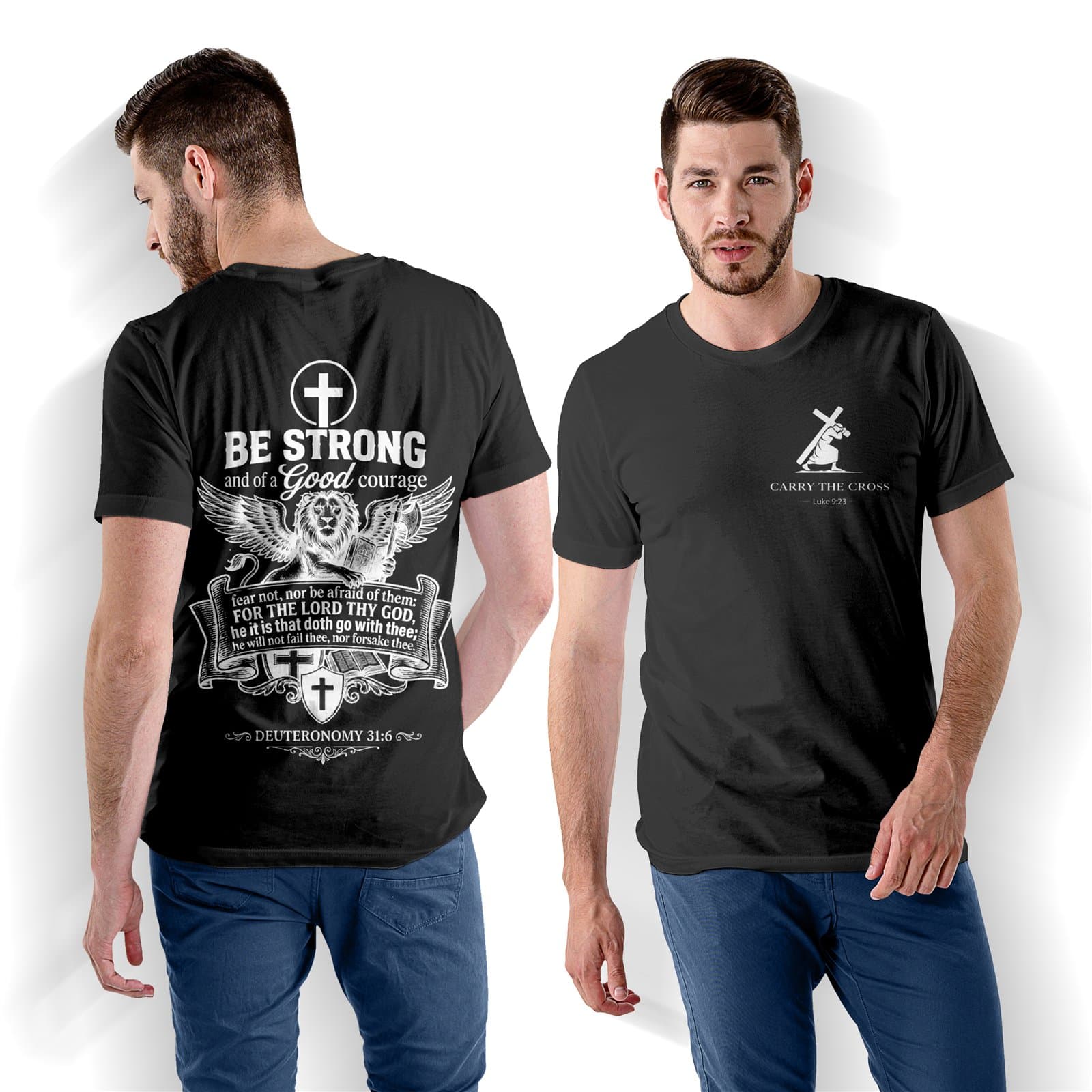 Deuteronomy 31:6 Christian Shirt, Be Strong And Courageous Tee, Bold Faith Bible Verse T-Shirt shirt mockup
